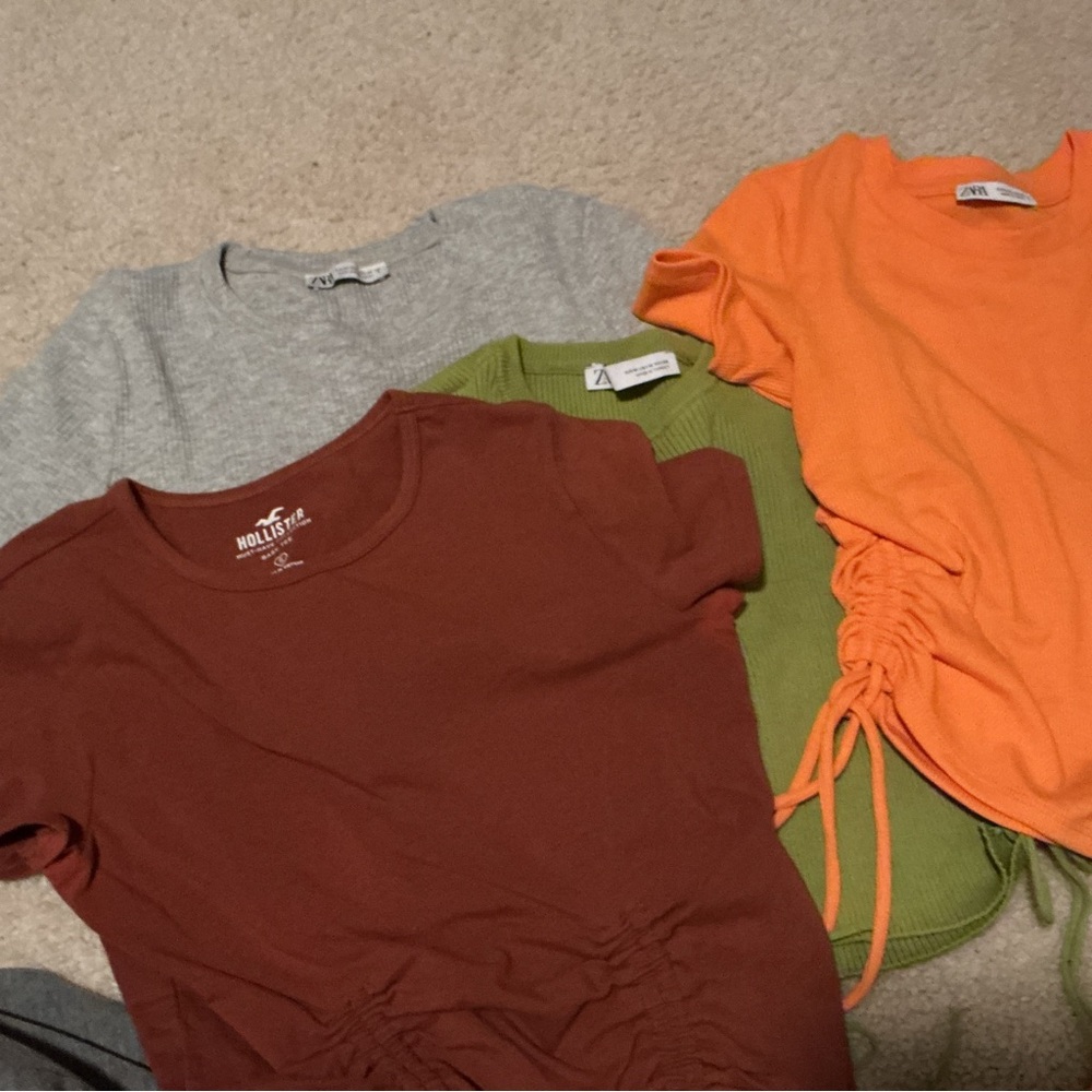 Zara Orange, Green, and Gray Tops